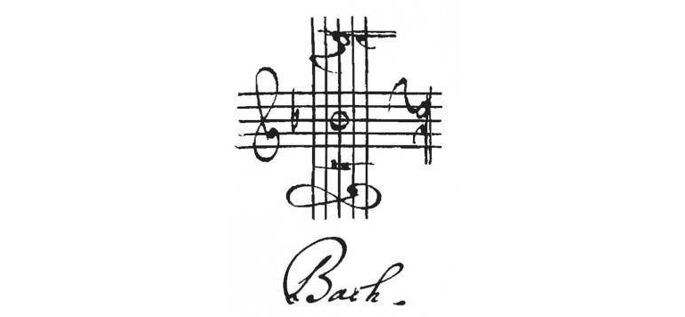 The letters B-A-C-H spelled out using three clefs and one note