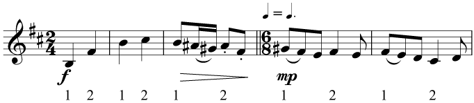 Changing from simple to compound time without changing the tempo